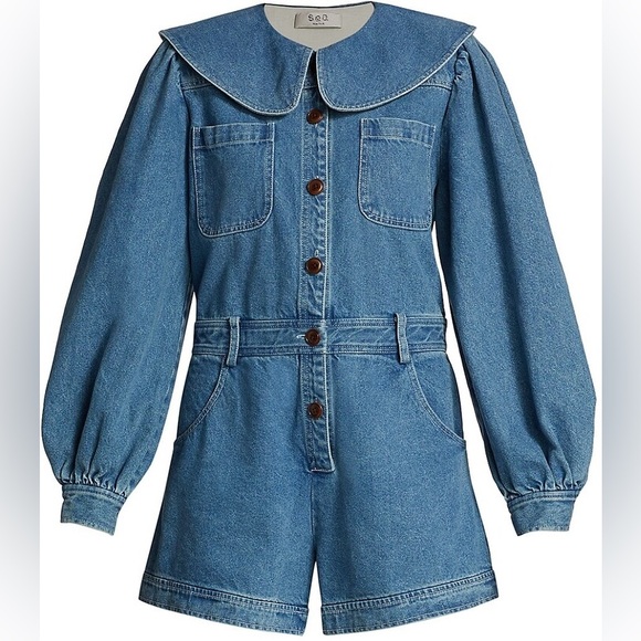 Sea New York Alyssa Denim Romper with Collar - Picture 5 of 6